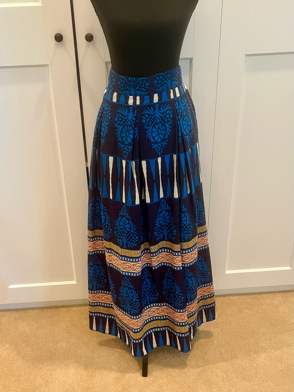 Ashley Stewart Patterned Maxi Skirt- Blues, Gold, Salmon Boho Festival Hippie 14